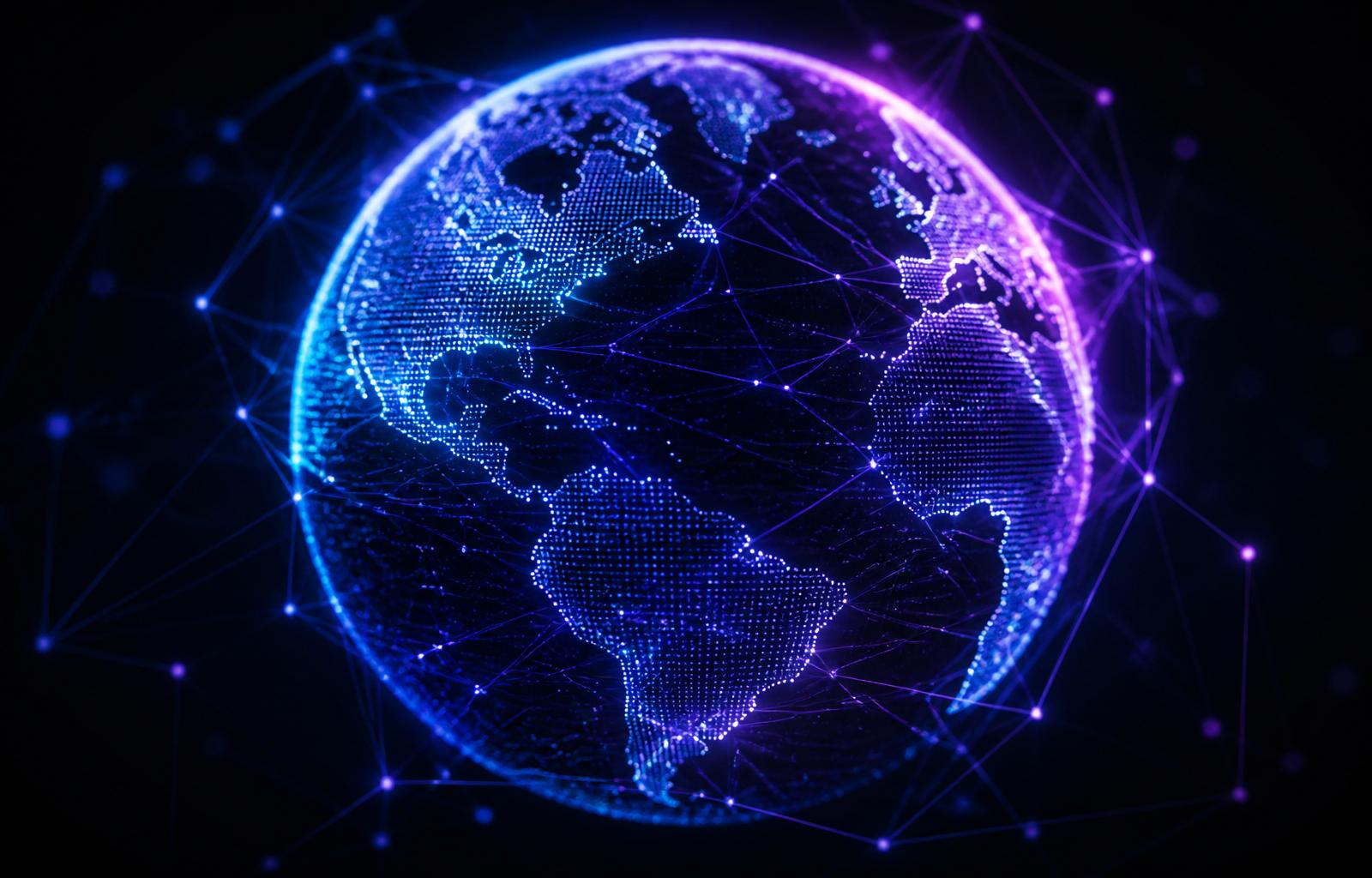 3D glowing network globe connecting businesses worldwide